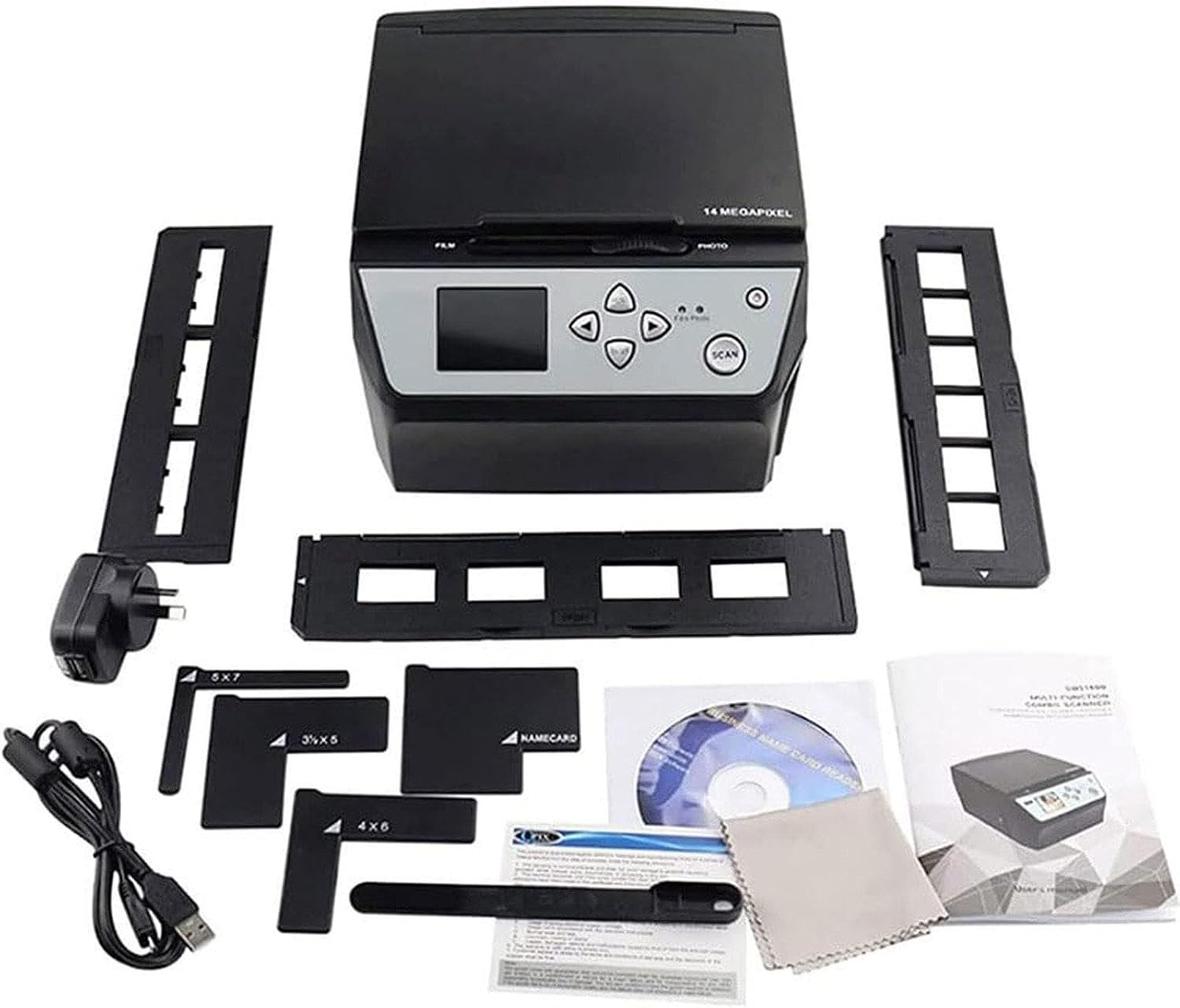 USB Multifunction Scanner (Film/Slide/Photo), Convert - 135&110 Film/35mm Slide + Photo/Document/Business Card to HD 22mp Digital Jpg File + 5' LCD Screen