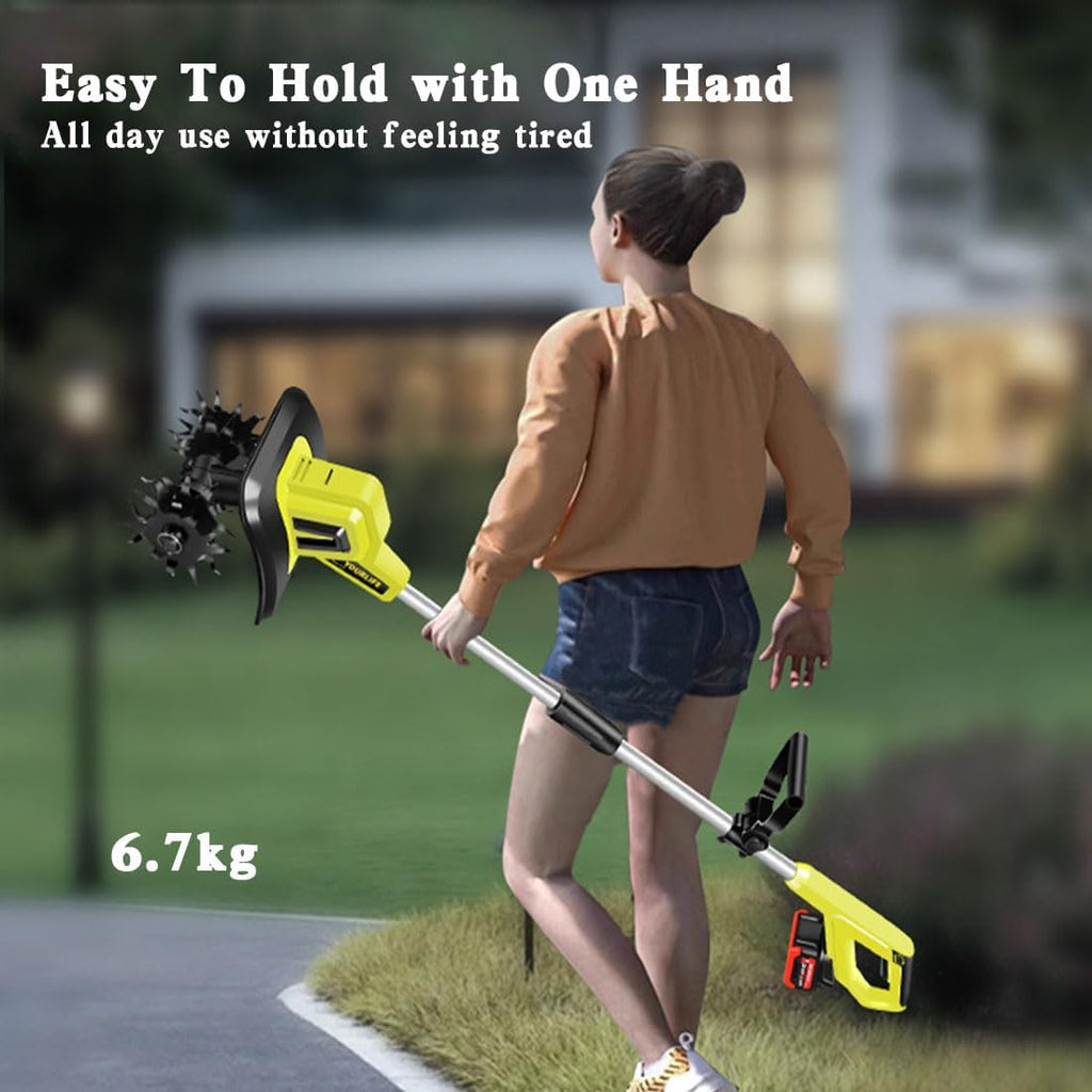 Cordless Tiller Cultivator, 270Rpm Electric Garden Tiller with 4 Steel Blades, 25Cm Cultivating Width, 22Cm Tilling Depth, 4000Mah Battery, for Lawn Gardening