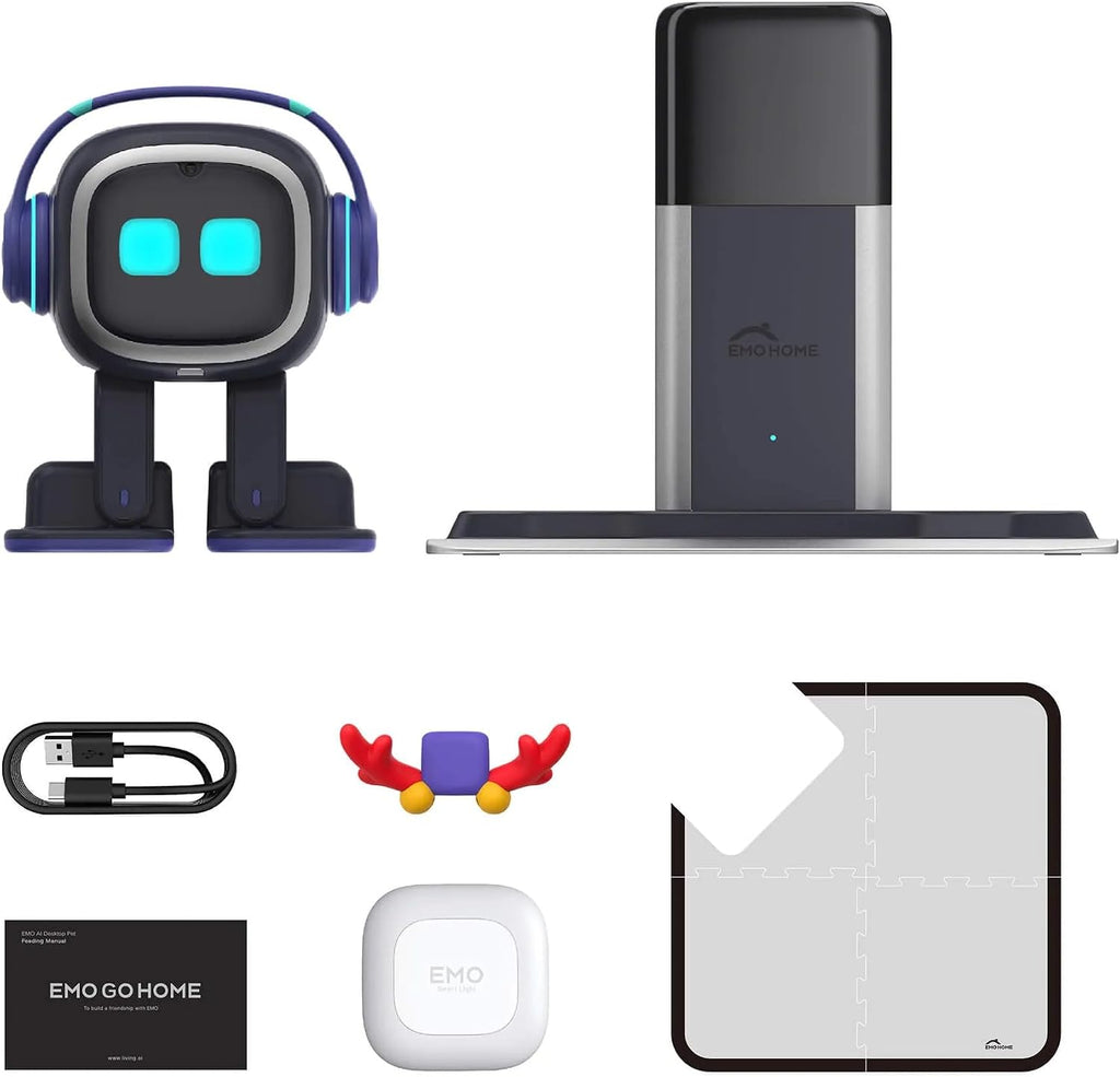 EMOPET AI Desk Robot Companion - ChatGPT Enabled with Voice Commands & Dance Feature, Interactive Robot Pet with Personality, Comes with Charging Home Station