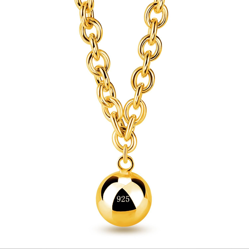 Dankadi Women 925 Sterling Silver Necklace Round Cable Wire Link-Charm Heart-Bell-Square-Circle Pendant Chain Choker Fine Jewelry Gift For Wife Her (8.5MM Gold Bell Pendant, 24 inch)