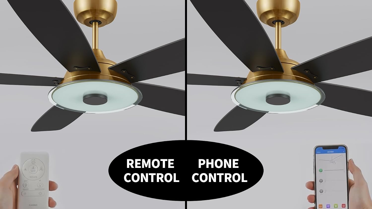 ARRO 52' Smart Ceiling Fan With 3 Light Colors Dimmable, Reversible DC Motor With 10 Speeds, Compatible with Alexa, Siri & Google Home & APP, Gold & Black