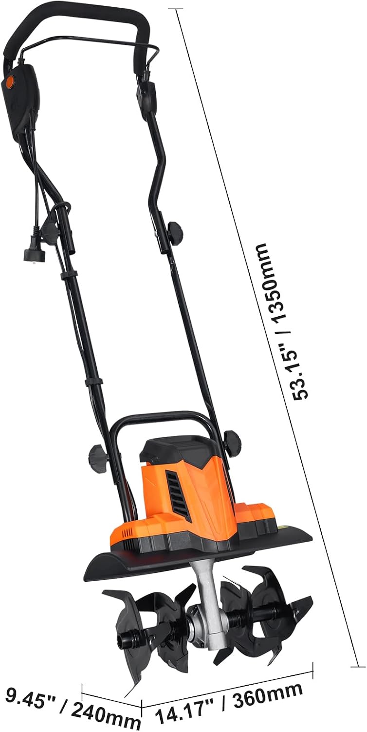 Happybuy 10 Amp Electric Tiller, 14' Tilling Width 3.94' Tilling Depth Corded Electric Tiller/Cultivator, Steel Mn Tines, Ideal for Garden Lawn Soil Digging