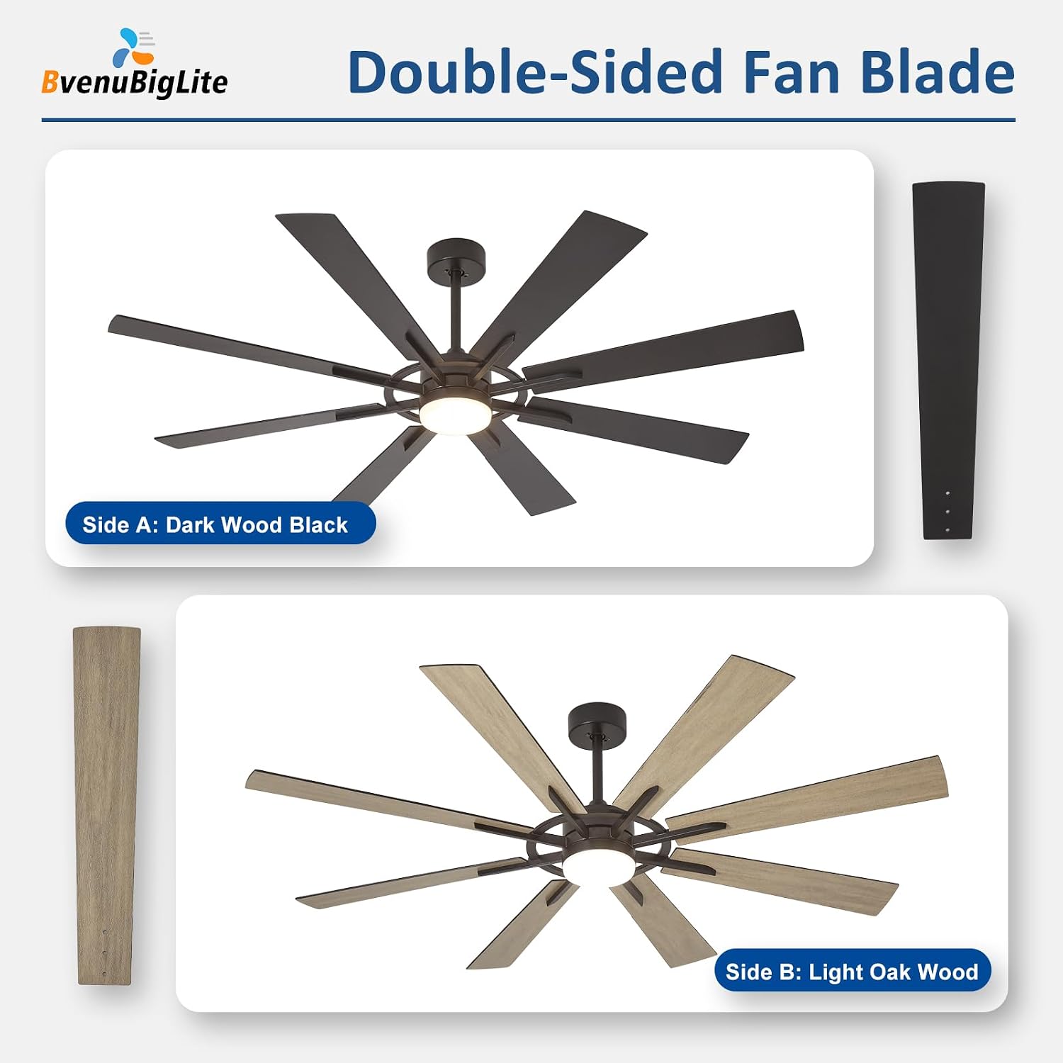 Large Ceiling Fans with Lights: Modern 66 Inch 8 Blade Outdoor Ceiling Fan with Remote APP Control - Dimmable Black Big Fan light Indoor Reversible 6 Speed Quiet DC Motor