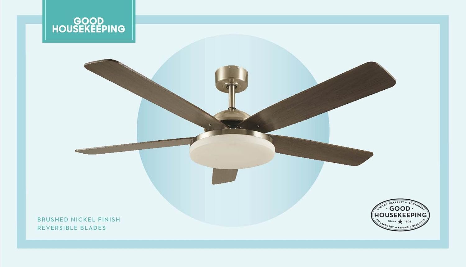 Good Housekeeping 63173-BN Adeline LED Indoor Ceiling Fan with Remote Control, Brushed Nickel, 52'