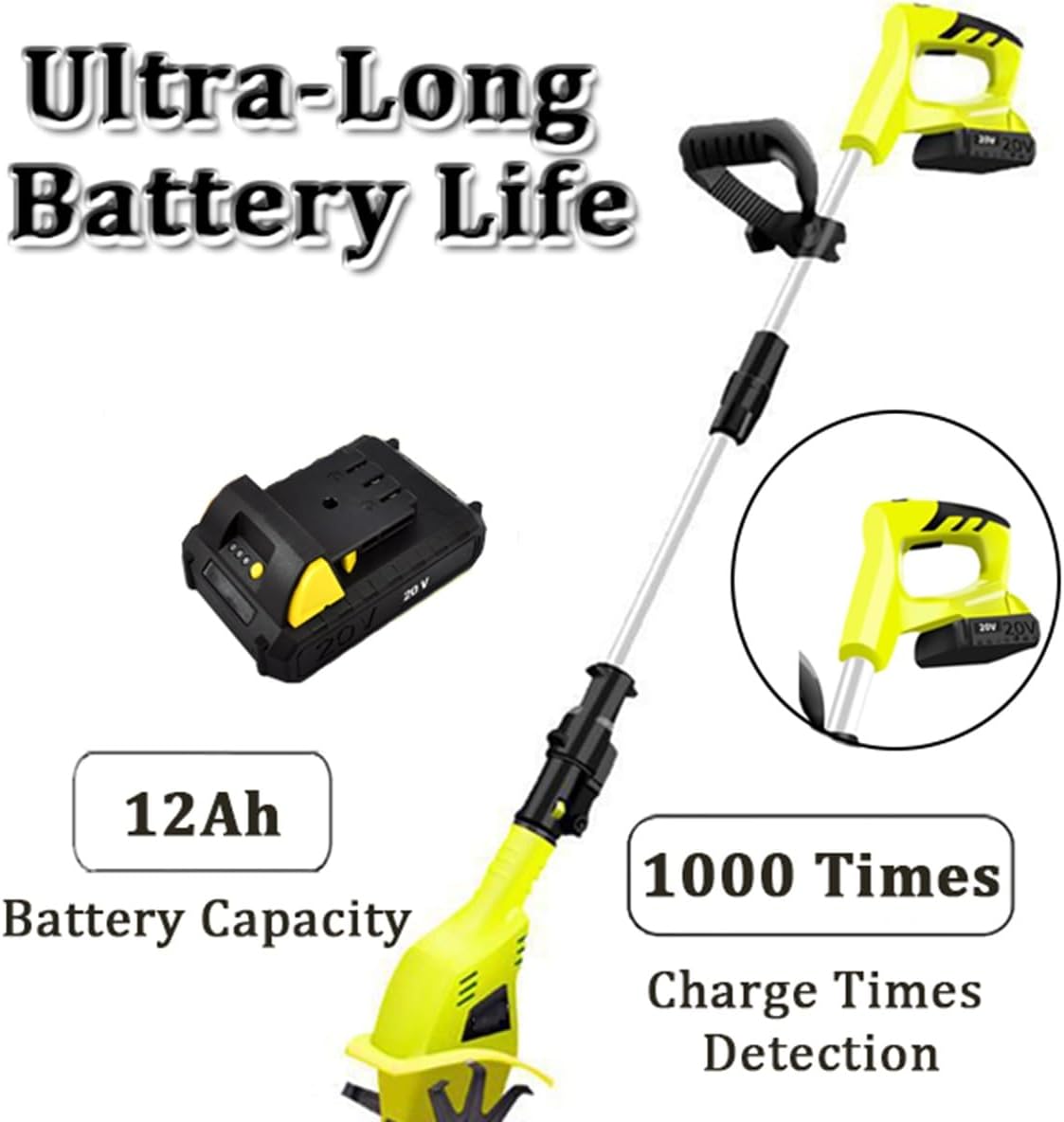 Electric Garden Tiller Cordless Cultivator 10.5cm Tilling Width 25cm Depth Portable Tiller for Garden Yard - 12 Ah Lithium Battery