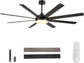 72 Inch Ceiling Fans with Lights - Large Black Ceiling Fan with Light and Remote for Bedroom Living Room Indoor - 6 Speeds Reversible DC Motor, 3 CCT, Timer Remote Control