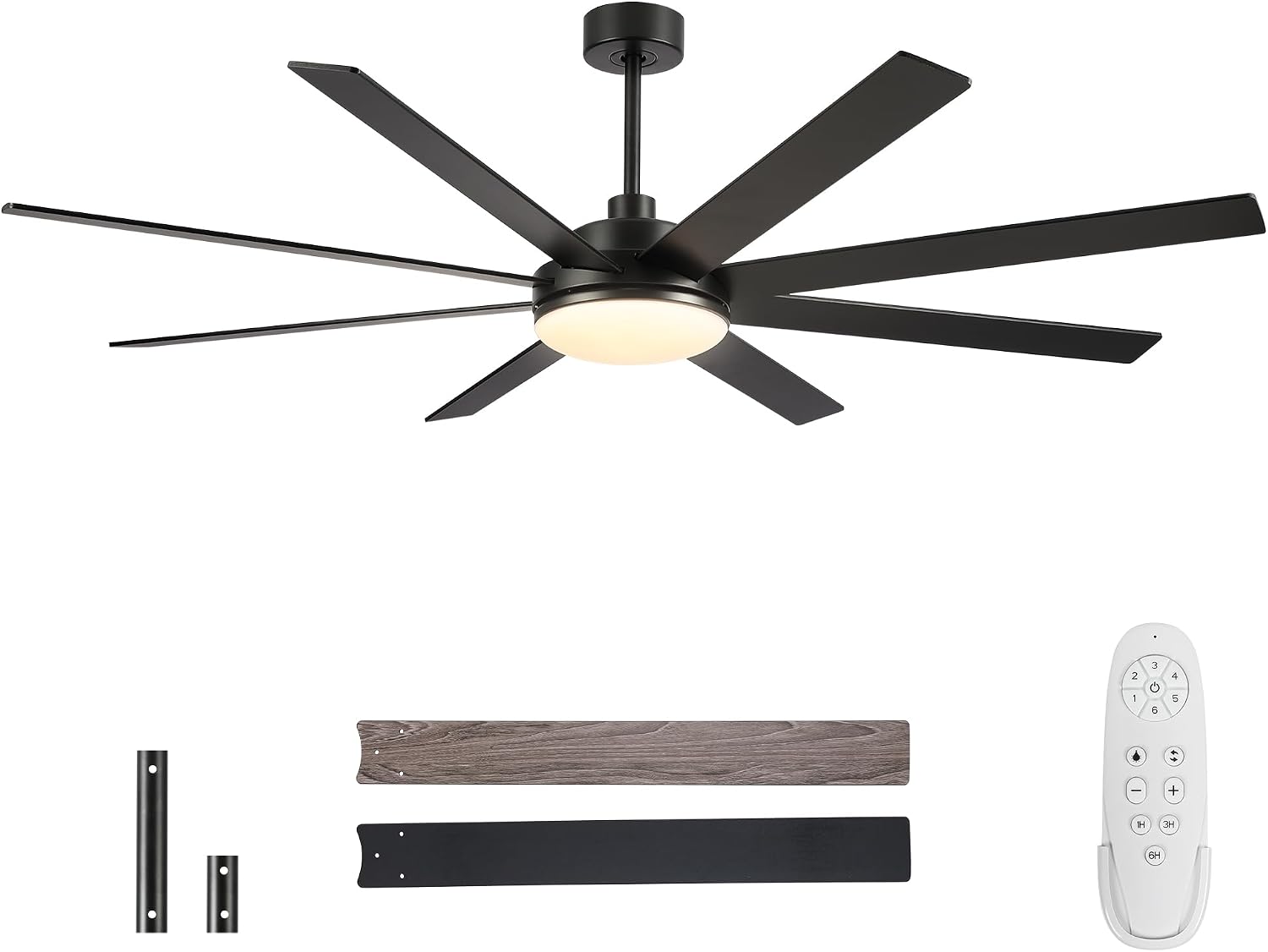 72 Inch Ceiling Fans with Lights - Large Black Ceiling Fan with Light and Remote for Bedroom Living Room Indoor - 6 Speeds Reversible DC Motor, 3 CCT, Timer Remote Control