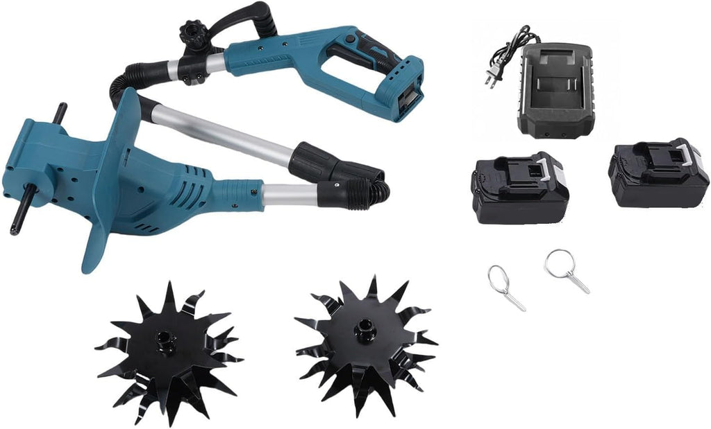 Generic Cordless Mini Cultivator Efficiently 9' Wide, 6.3' Deep for Gardening Soil Cultivation, Battery Powered Electric Tiller for Gardening Enthusiasts (US Plug)