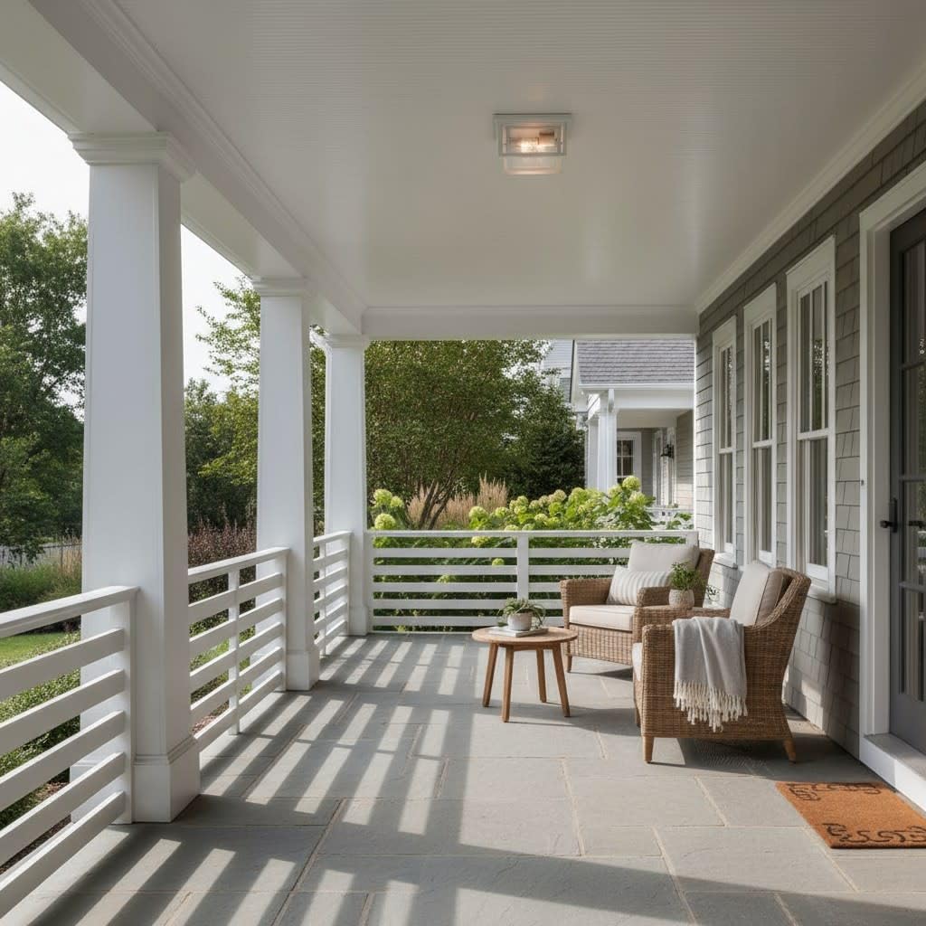 Hinkley Republic Small Flush Mount Outdoor Ceiling Light, Composite, Clear Seedy Glass Panes, Anti-Fading Finish, Textured White Finish