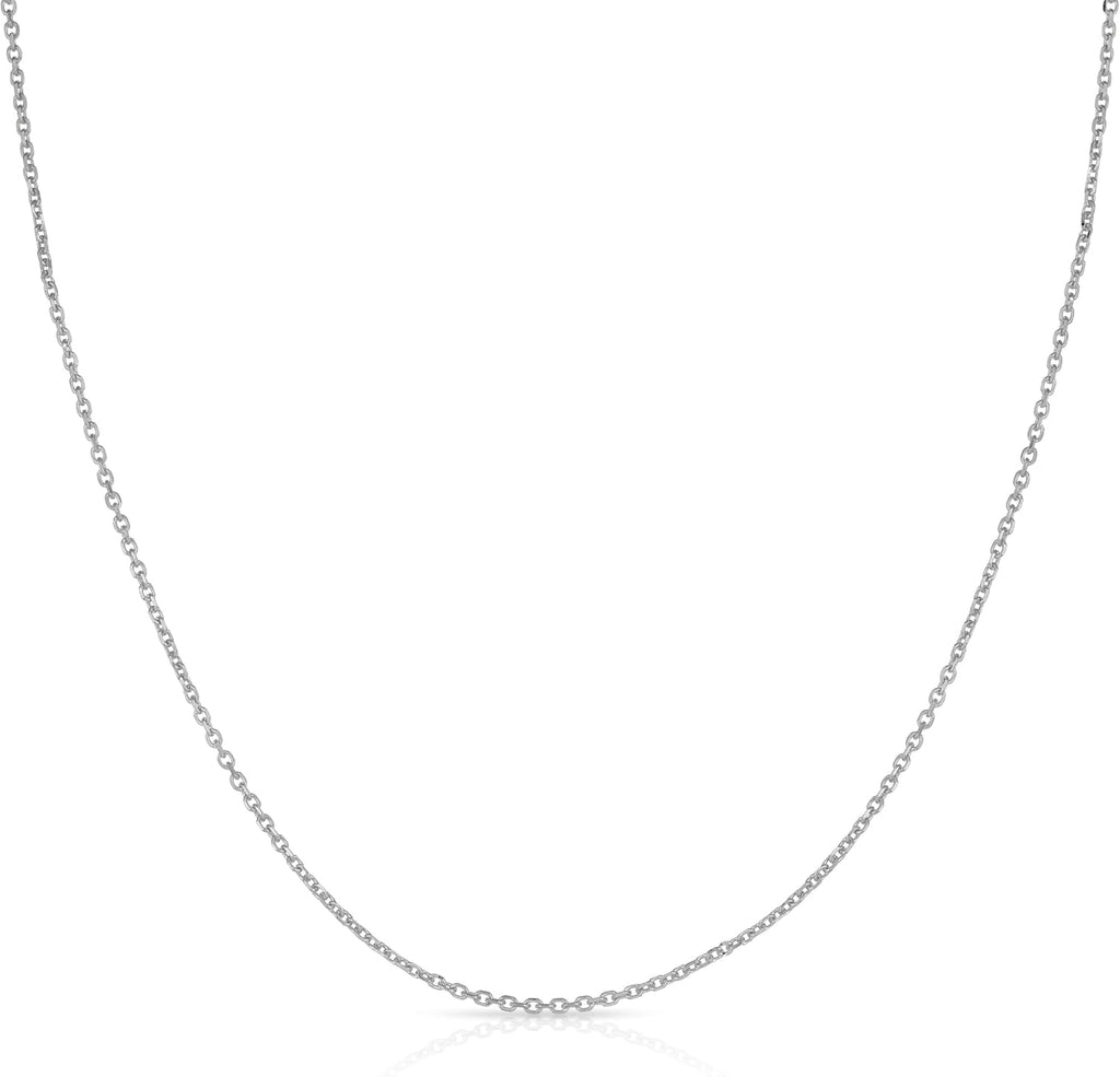 Floreo 14k White Gold Double Extendable Solid Diamond Cut Cable Chain Adjustable Necklace, 16' - 17' - 18 Inch