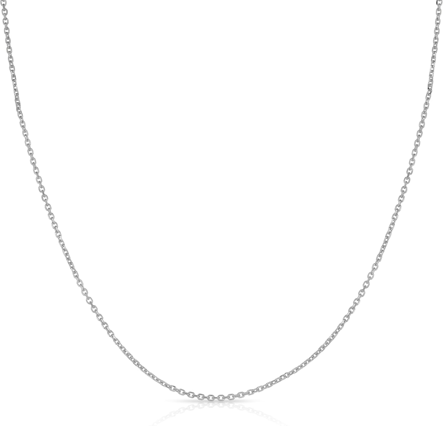 Floreo 14k White Gold Double Extendable Solid Diamond Cut Cable Chain Adjustable Necklace, 16' - 17' - 18 Inch