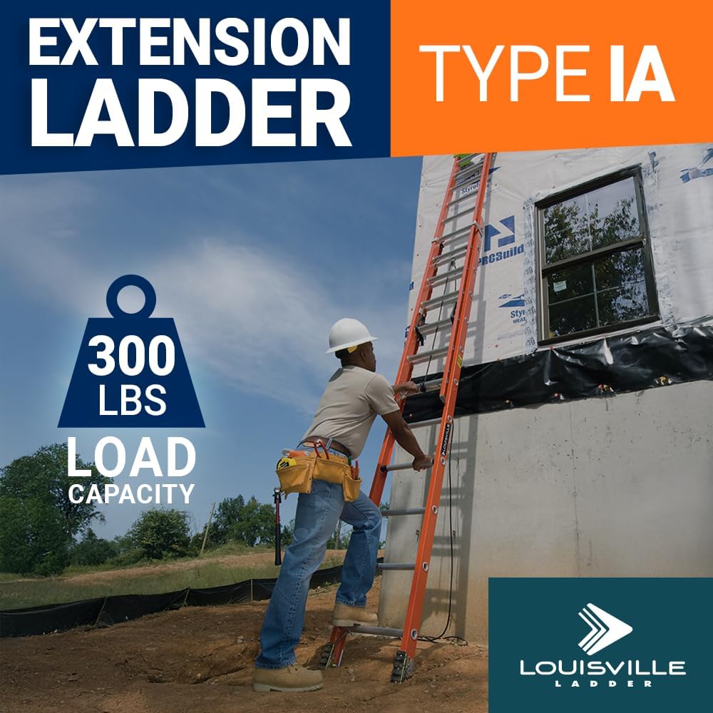Louisville Ladder 20-foot Fiberglass Extension Ladder, 300-Pound Load Capacity, Type IA, L-3022-28PT