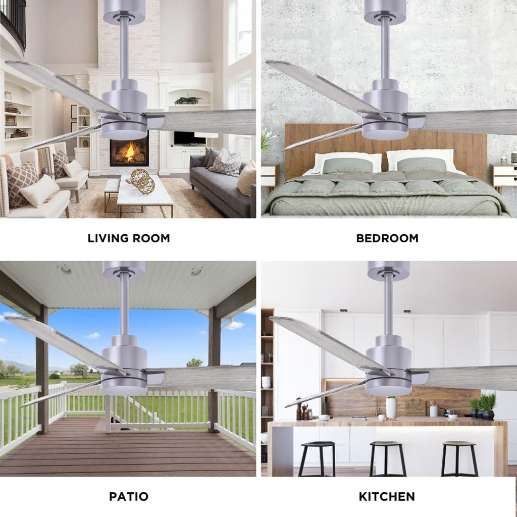 Matthews AK-BN-BW-72 Alessandra Wet Rated 72' Outdoor Ceiling Fan without Light, Remote Included, Silent DC Motor, Brushed Nickel with Barn Wood Tone