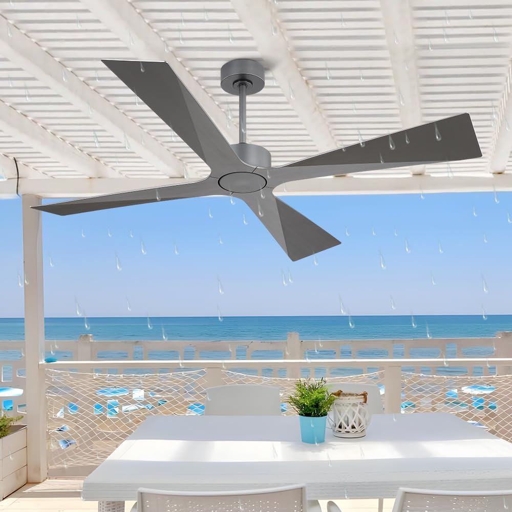 WINGBO 64' Wet Rated Outdoor Ceiling Fan without Lights, 4 ABS Plastic Blades, 6-Speed Reversible Quiet DC Motor, Waterproof Ceiling Fan No Lights for Patio Porch Gazebo Garage, Brushed Graphite