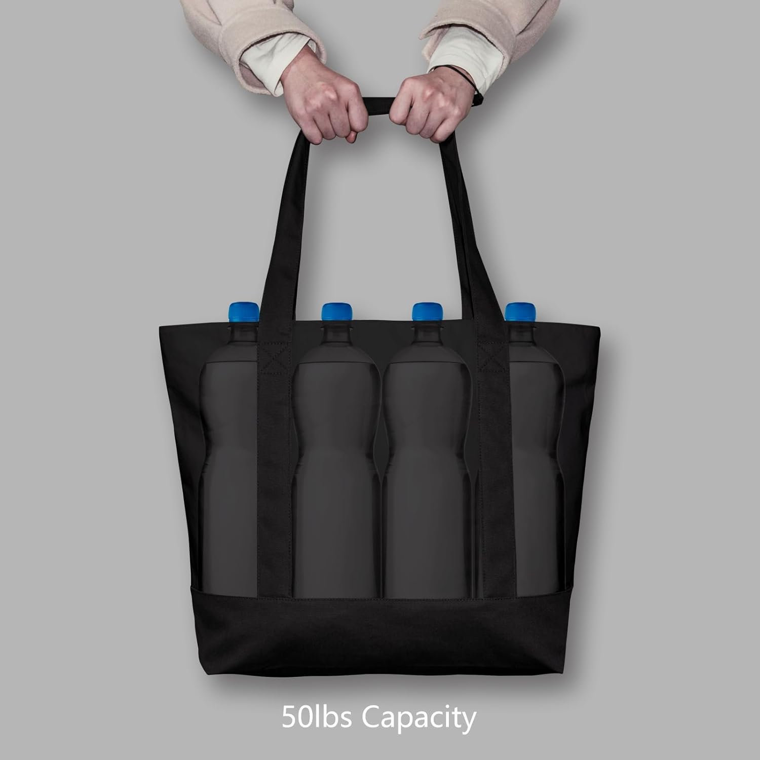 TOPDesign 30-Pack Canvas Tote Bags with an External Pocket, Reusable Grocery Shopping Bags, Top Zipper Closure, Daily Essentials (Black)