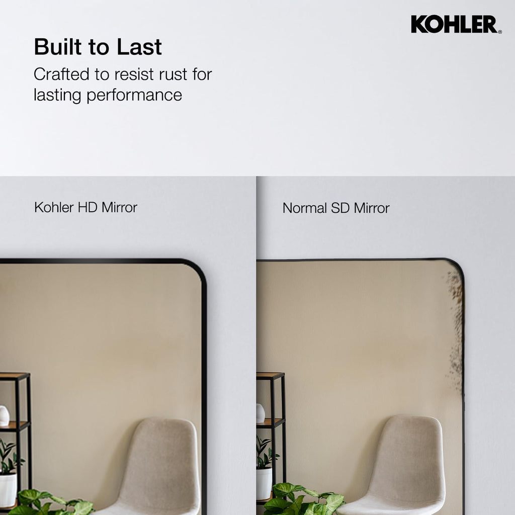 Kohler 26052-BLL Essential Rectangular Bathroom Mirrors, Bathroom Mirrors for Over Sink, 22 in. W x 34 in. H, Matte Black