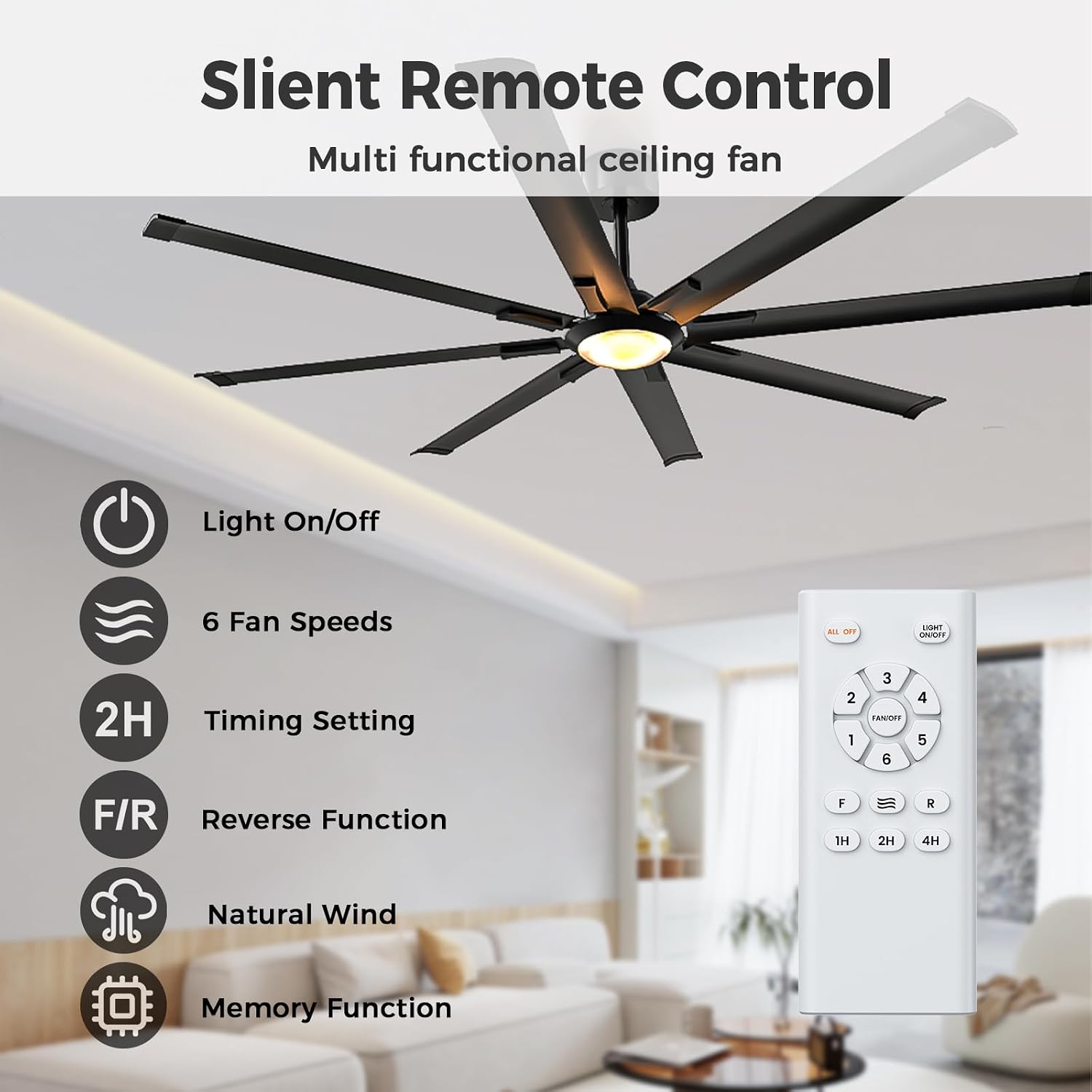 Obabala 72 Inch Industrial Ceiling Fan with Light and Remote Control, Large Ceiling Fans 8 Aluminum Blades, Quiet 35dB DC Motor, 6 Speed Dimmable LED, Indoor Outdoor for Garage Warehouse Patio