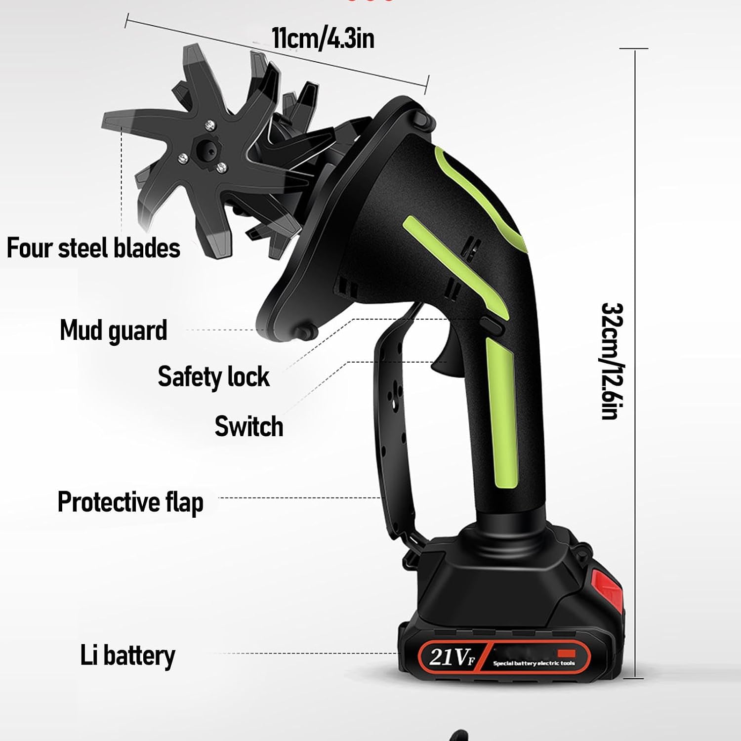 Asixxsix Cordless Tiller Cultivator, 235 RPM Tilling Width 3.9In Depth 3.9In, Electric Garden Tiller with Charger Battery 2x1500mAh, 24 Steel Tines, Garden Rototiller for Lawn Soil (US Plug)