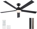 Rayqueen 60 Inch Black Ceiling Fans with Lights and Remote,Includes Downrod | 6 Speed Reversible DC motor,3-color temperature dimmable LED.For indoor/covered outdoor.Modern style for bedroom room