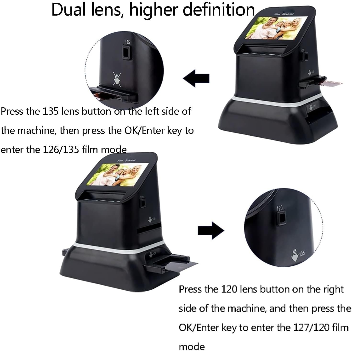 Digital Film Scanner, 120 high Resolution, Supports 5 Sizes of 120 Film, 1080P LCD Screen, converts 35mm, 135, 126, 127 Negatives and Slides to Digital JPEG