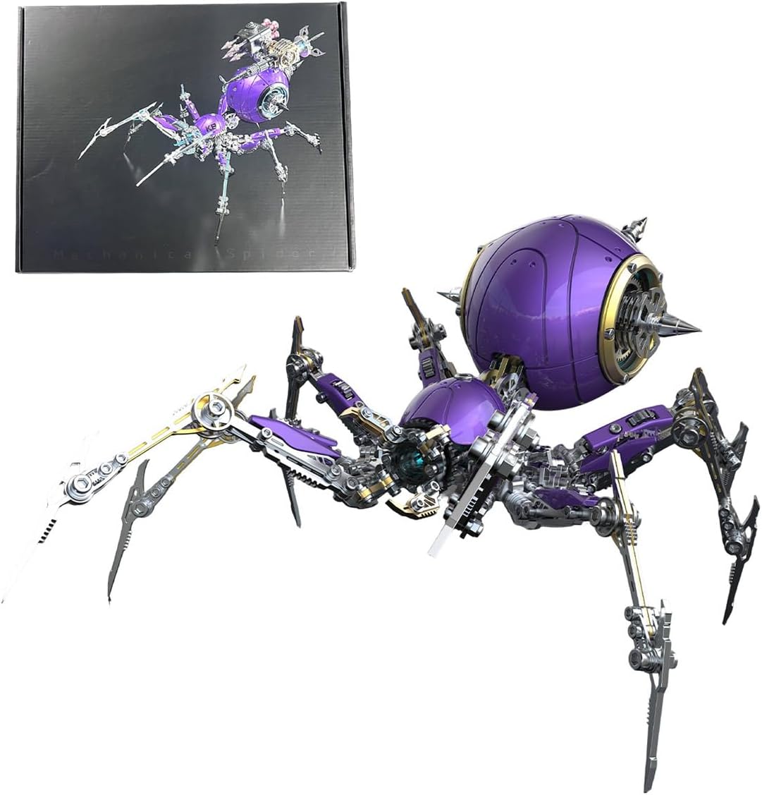 3D Metal Puzzle Spider Model Kit for Adults with Light, 602 PCS Mechanical Metal War Spider Steampunk Animal DIY Assembly Jigsaw Puzzle Model Desk Gifts for Adults