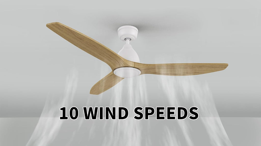 SMAAIR 52 Inch Ceiling Fan No Light with Remote, Solid Wood White Ceiling Fan without Light, 10 Speed, Quiet DC Motor, Indoor Modern 3 Blade Ceiling Fan for Indoor Bedroom Living Room