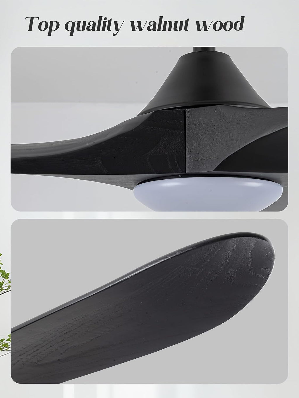 Black Modern Ceiling Fan with Light and Remote, 52 Inch 3 Blade Wood Propeller Ceiling Fan with Light Quiet Reversible Dc Motor, Indoor Outdoor Ceiling Fans for Patios Bedroom Farmhouse Gazebo