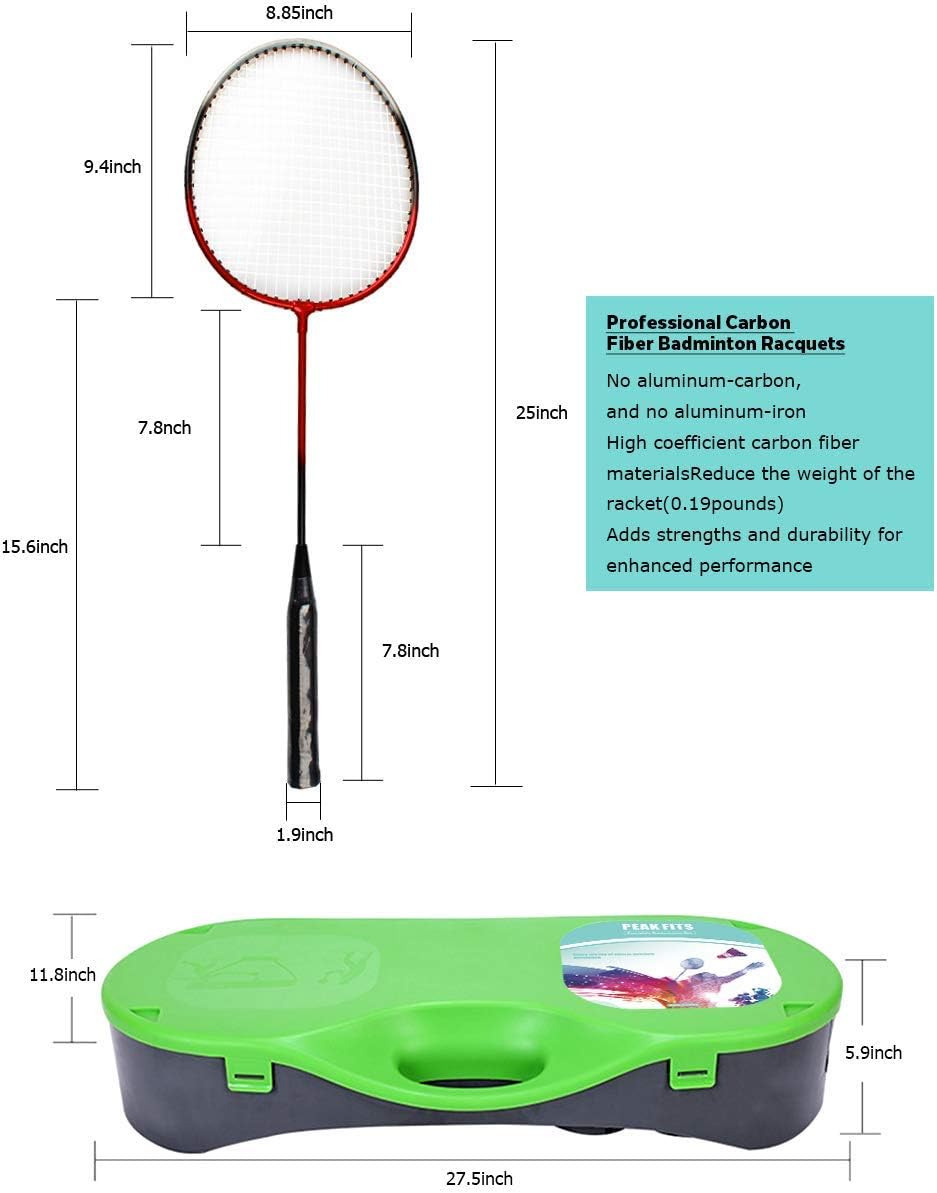 Portable Badminton Net Set,Folding Volleyball Badminton Net,4 Professional Graphite Badminton Racket,8 Racket Grip Tape,4 Shuttlecocks,Family Game,Backyard Sports