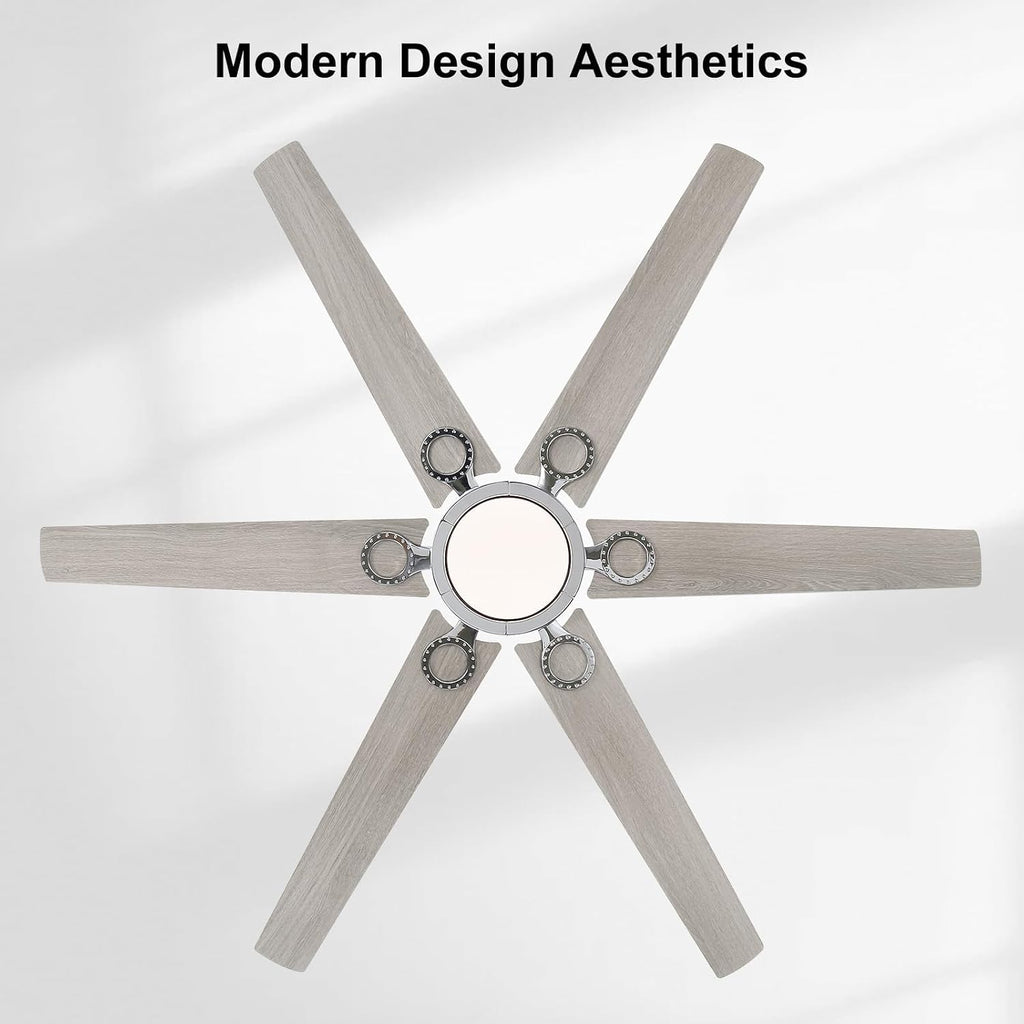 WINGBO Ceiling Fan with Lights - 64 inch Ceiling Fan with Remote,3CCT, Dimmable Light,6 Blades Modern Ceiling Fan, 6-Speed Noiseless Powerful DC Motor, ETL Listed, Indoor/Outdoor, Chromium + Grey