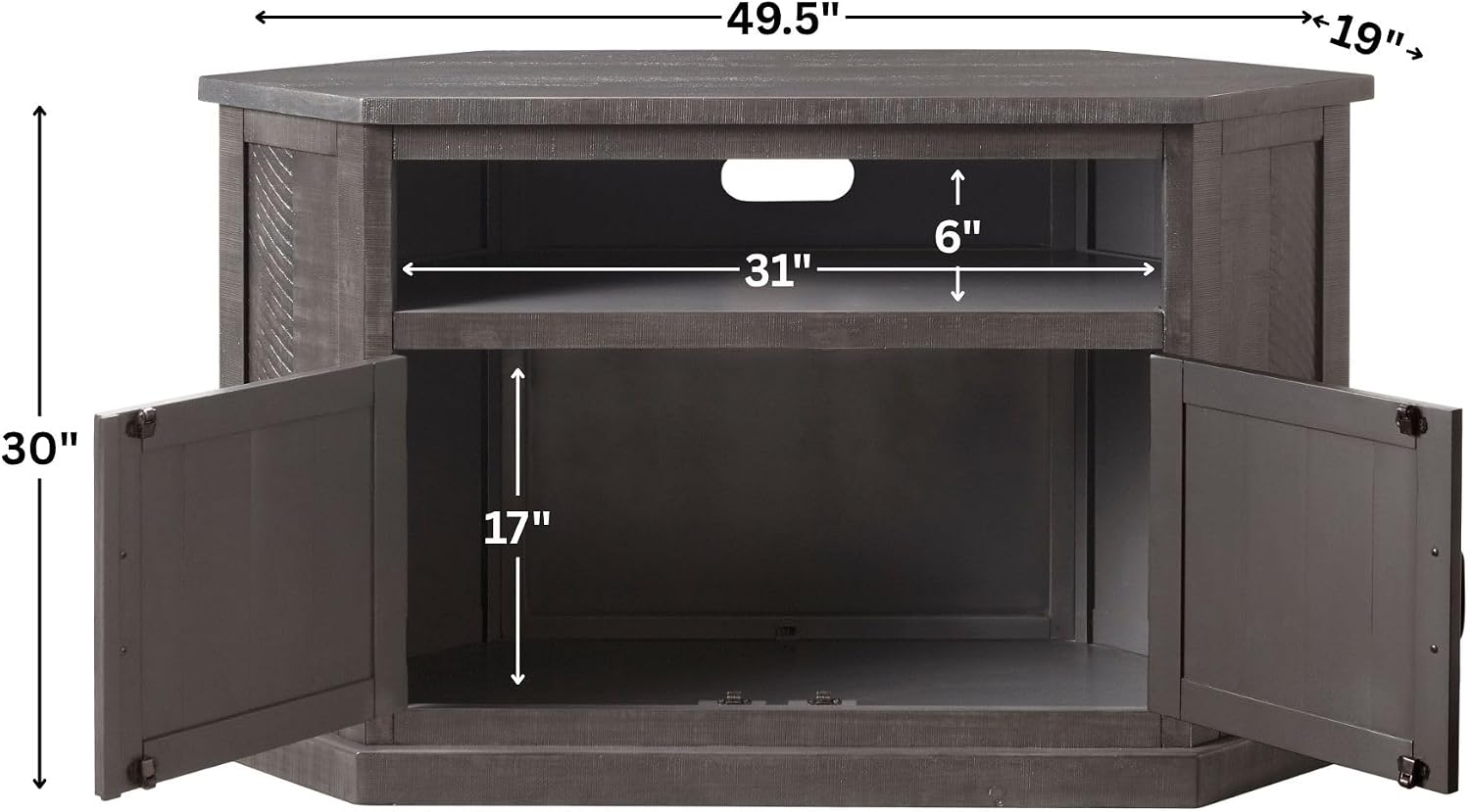 Martin Svensson Home Corner TV Stand - Grey Entertainment Center - Farmhouse Style - with Two Spacious Cabinets and Bottom Shelf for Storage