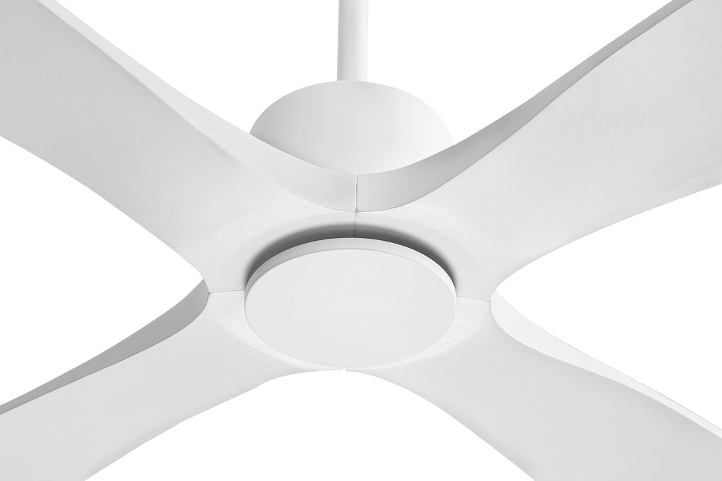 WINGBO 48' DC Ceiling Fan without Lights, 4 Carved Solid Wood Blades, 6-Speed Noiseless Reversible DC Motor, Modern Ceiling Fan No Light with Remote, Gloss White Finish with White Blades, ETL Listed