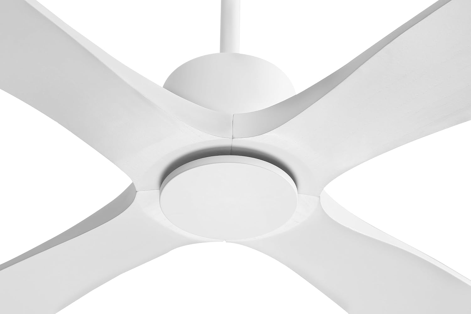 WINGBO 48' DC Ceiling Fan without Lights, 4 Carved Solid Wood Blades, 6-Speed Noiseless Reversible DC Motor, Modern Ceiling Fan No Light with Remote, Gloss White Finish with White Blades, ETL Listed
