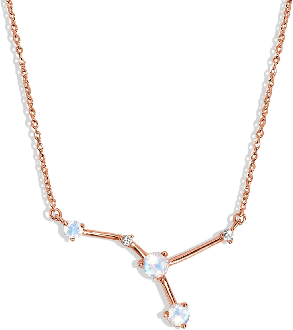Moon Magic Moonstone Zodiac Necklaces for Women | Constellation Necklace 925 Sterling Silver | 18k Rose and Yellow Gold Zodiac Sign Pendants | Authentic Real Dainty Moon Stone Jewelry for Women