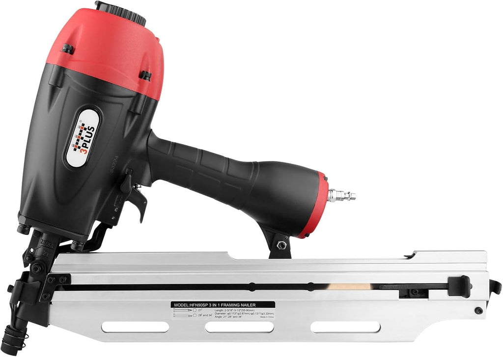 3PLUS HFN90SP 3-in-1 Air Framing Nailer with Adjustable Magazine for 21/28/34 Degree Nails