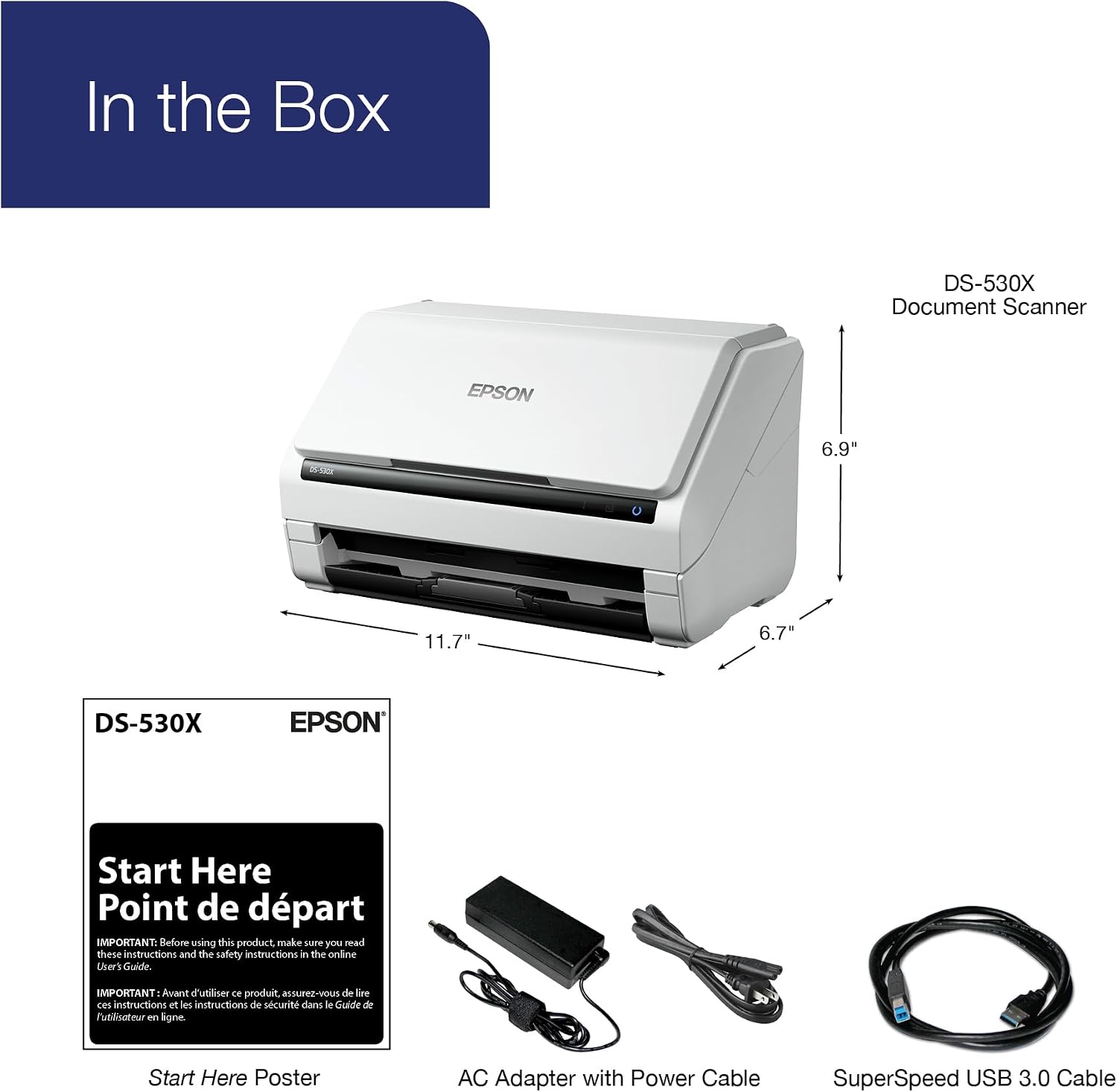Epson DS-530X Color Duplex Desktop Document Scanner, up to 45 ppm, USB Connectivity, 100-Page Auto Document Feeder (ADF), Twain and ISIS Drivers