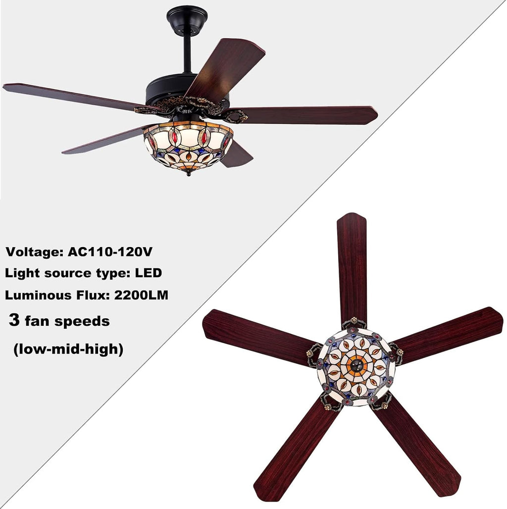 OUKANING Modern Crystal Chandelier Ceiling Fan Gorgeous Reversible Rural Retro Fandelier Light Fixture with Remote for Bedroom Living Room Kitchen