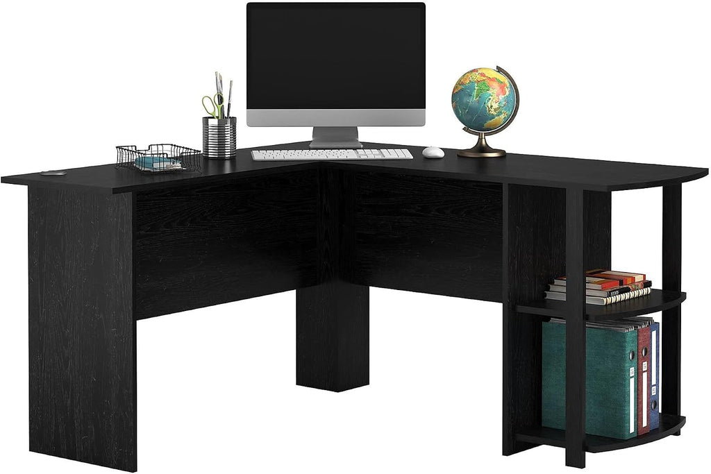 Ameriwood Home Dakota L-Desk with Bookshelves, Black Oak