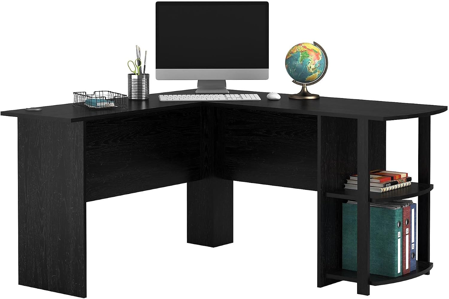 Ameriwood Home Dakota L-Desk with Bookshelves, Black Oak