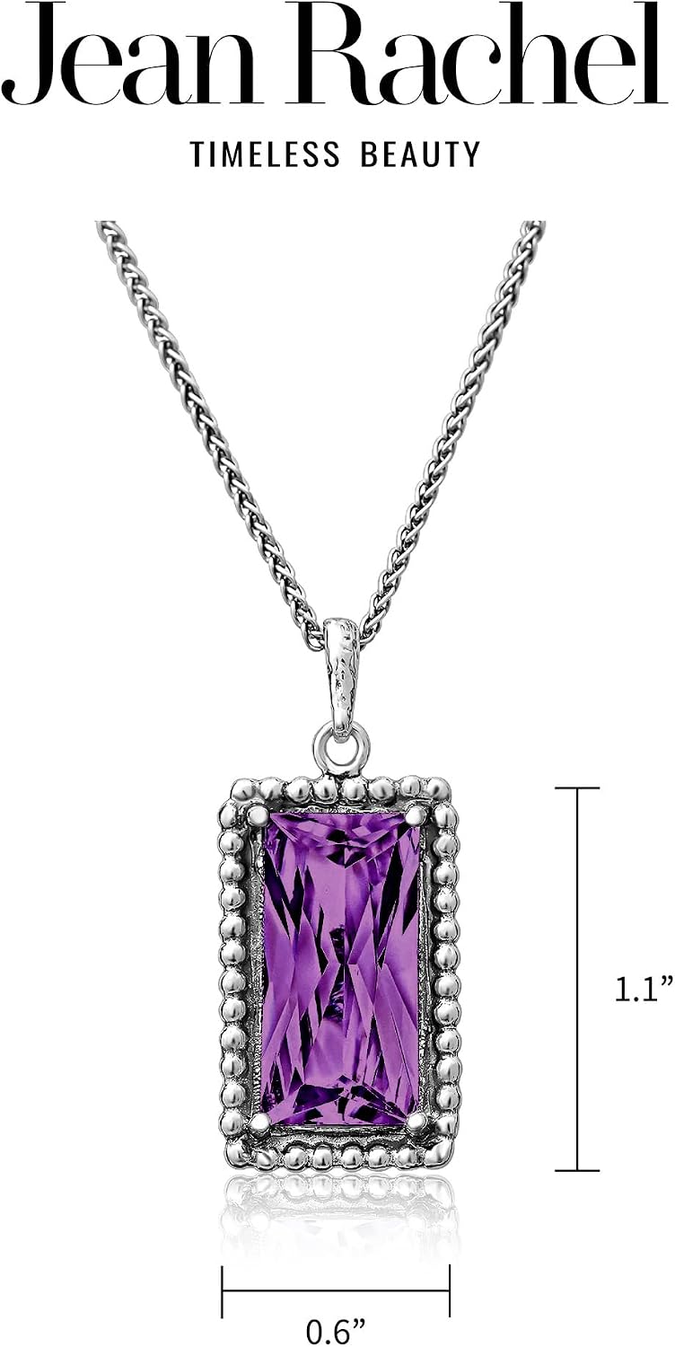 JEAN RACHEL JEWELRY 925 Sterling Silver Necklace for Women - Baguette with Cubic Zirconia Vintage Design - Hypoallergenic, Lead & Nickel Free - Artisan Handcrafted Statement Necklace