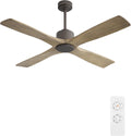 WINGBO 54 Inch DC Ceiling Fan without Lights, 4 Carved Solid Wood Blades, 6-Speed Noiseless Reversible DC Motor, Modern Ceiling Fan No Light with Remote, Graphite Finish with Gray Blades, ETL Listed