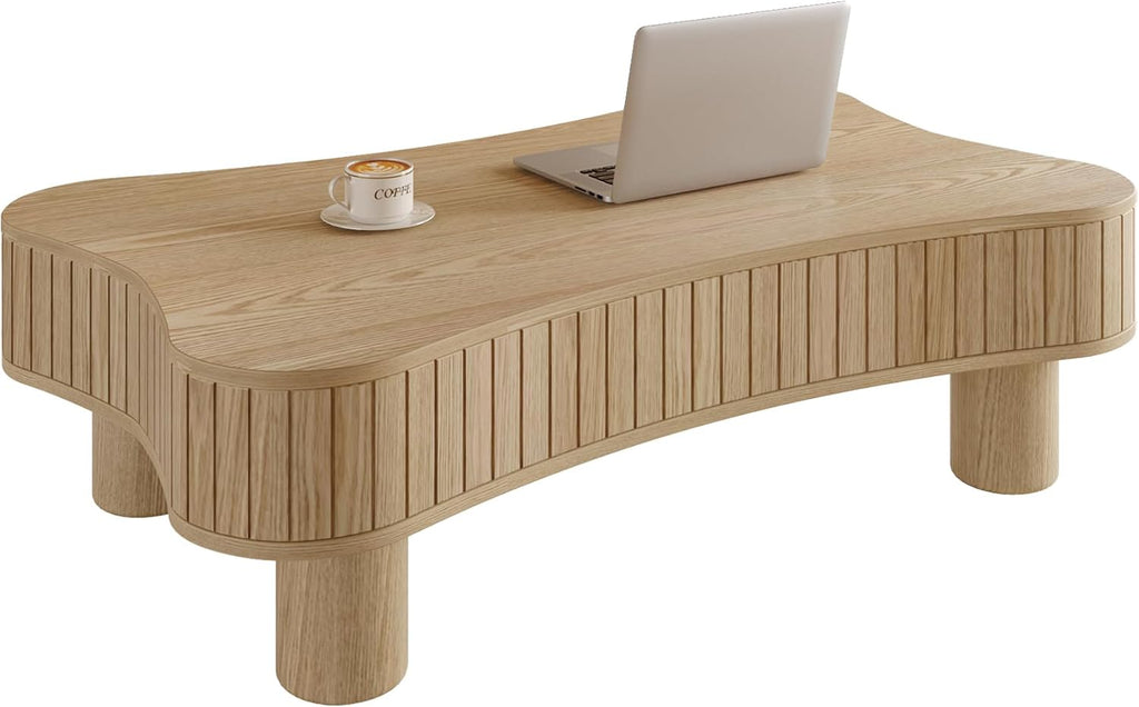Zurnes Lift Top Coffee Table with Storage, 42' Accent Table for Living Room, Fluted Panel Hidden Storage, Silent Hydraulic Lift, Curved Corners, Easy Assembly, Natural Wood