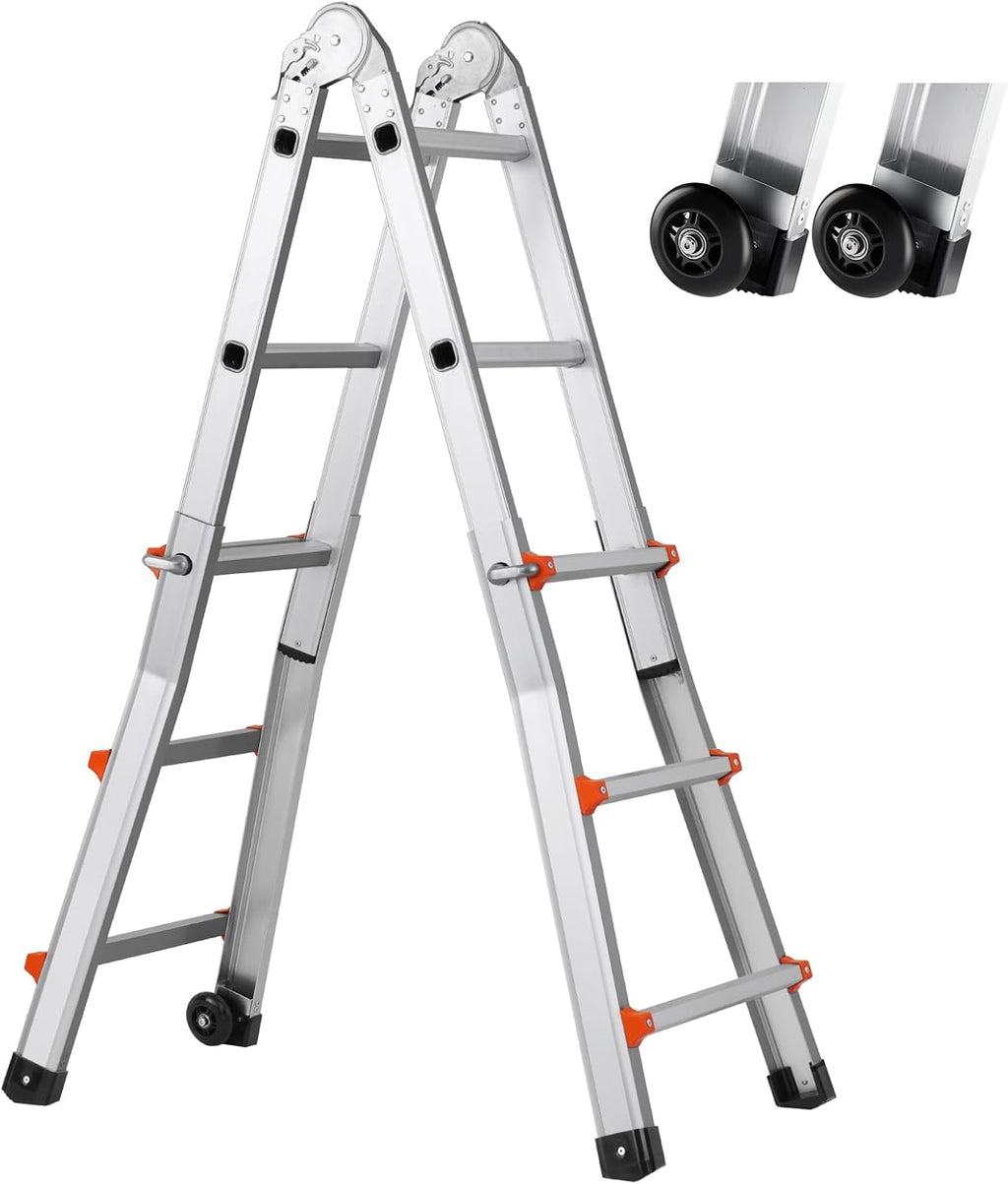 VEVOR 9.5 FT Telescoping Ladder - Compact & Portable Aluminum Extension Ladder, 330lb Load Capacity for Home, Roof, Stairs, Indoor & Outdoor Use