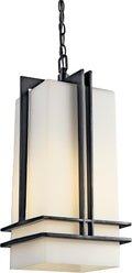 Kichler Tremillo 17' Outdoor Pendant Hanging Light in Black, Exterior Porch Light with Satin Etched Cased Opal Glass, (17' H x 6.5' W), 49205BK