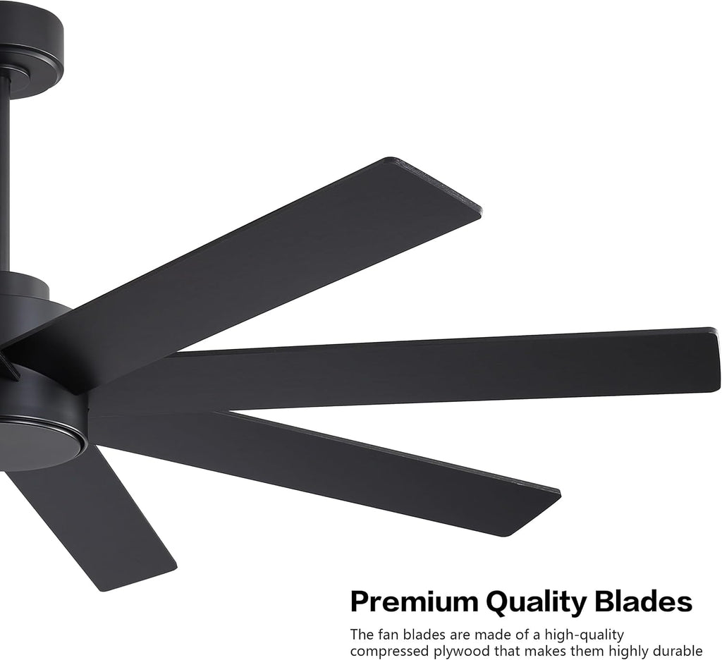 WINGBO 72' Large DC Ceiling Fans without Lights, 3 Downrods, 8 Plywood Blades, 6-Speeds Reversible DC Motor, Indoor Ceiling Fan No Lights for Bedroom Living Room Patio, Black