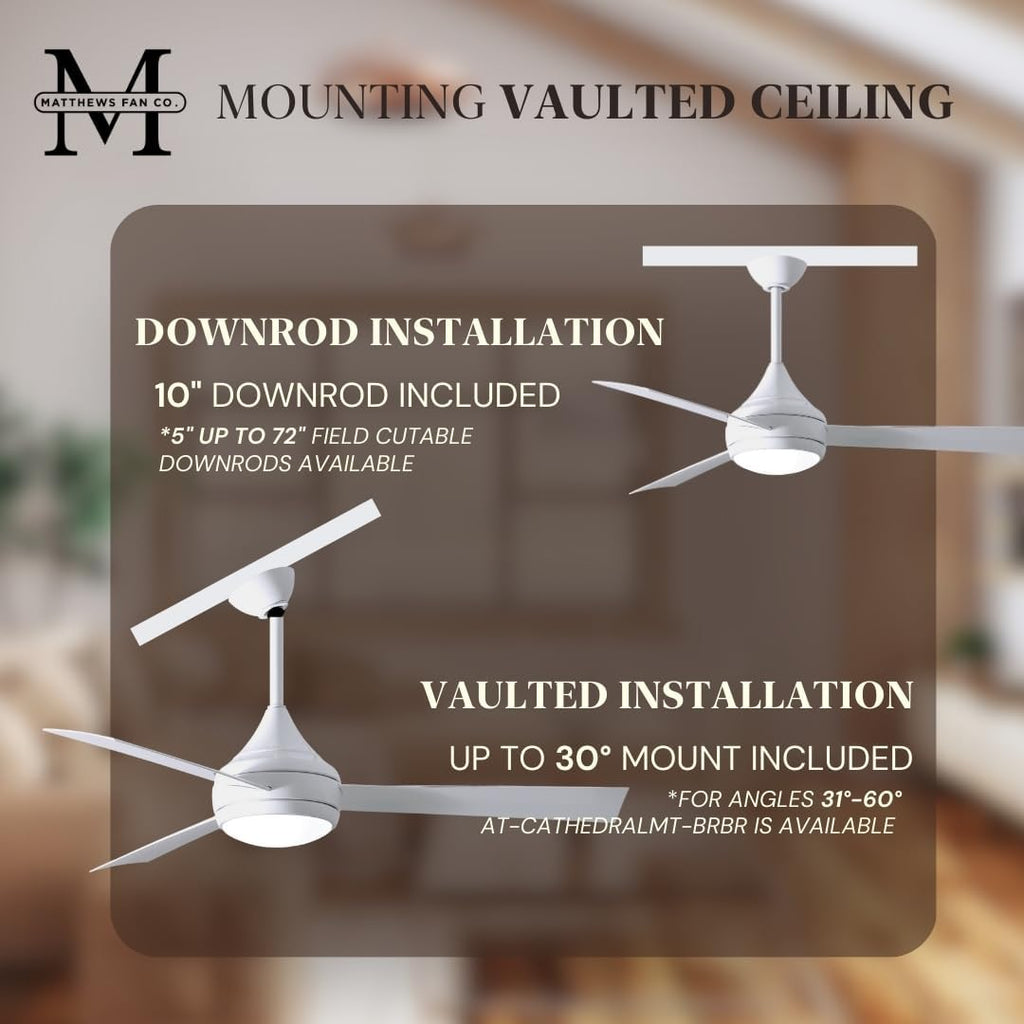 Matthews DA-WH-WH Donaire Outdoor Wet/Salt Water Rated 52' Marine-Grade Coastal Ceiling Fan with LED Light & Remote, Gloss White