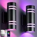 wowlite Outdoor Wall Lights for House, Remote Control Smart RGBCW Up and Down Lights Outdoor Sconce RGB Color Changing, Black Cylinder Aluminum Exterior Lighting Fixtures for Porch Garage, ETL Listed