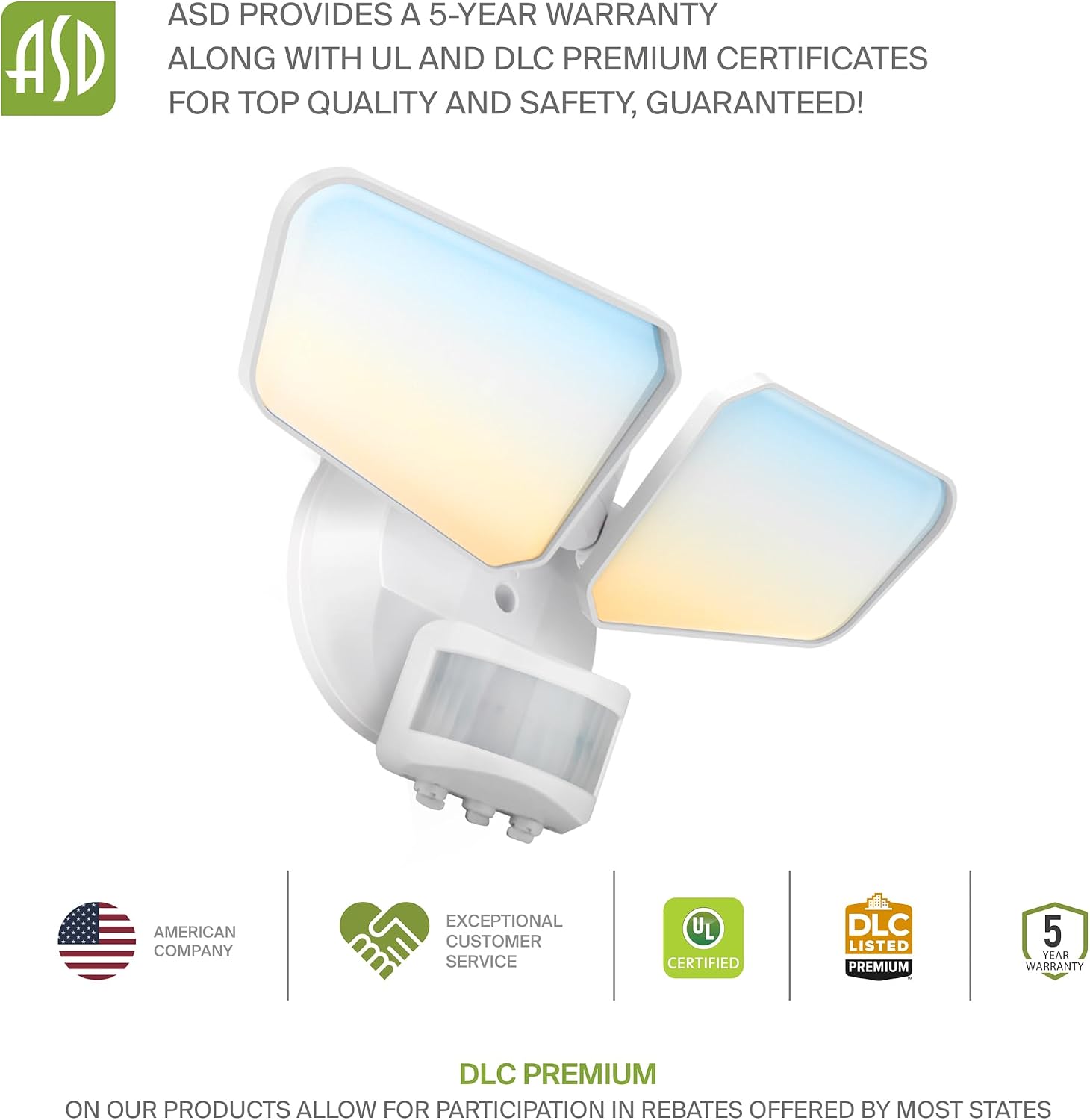 ASD LED Motion Sensor Outdoor Lights, 20W 5 CCT Flood Lights Outdoor, Dusk to Dawn Motion Lights for Outside with Photocell, Wired Security Lighting for Porch, House, Garage, UL DLC, White, 8 Pack