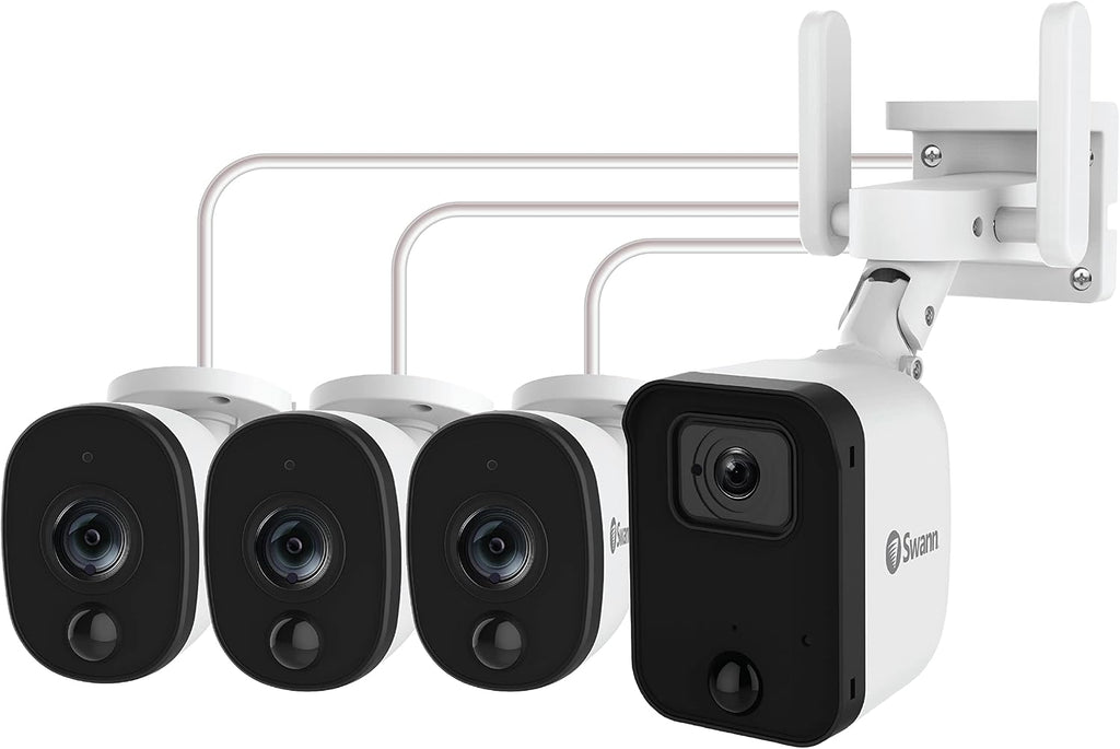 Swann Fourtify Security Camera System with 64GB Micro SD Card,1080p Wireless Surveillance Cameras Outdoor Indoor, 1+3 Cam No Hub Required, Night Vision, Siren 2-Way Audio Heat and Motion Detection