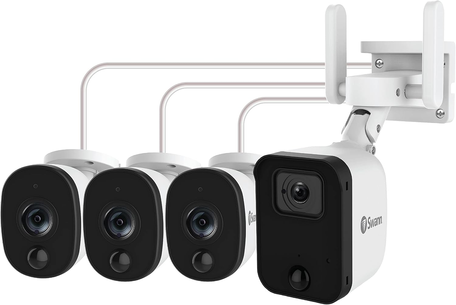 Swann Fourtify Security Camera System with 64GB Micro SD Card,1080p Wireless Surveillance Cameras Outdoor Indoor, 1+3 Cam No Hub Required, Night Vision, Siren 2-Way Audio Heat and Motion Detection