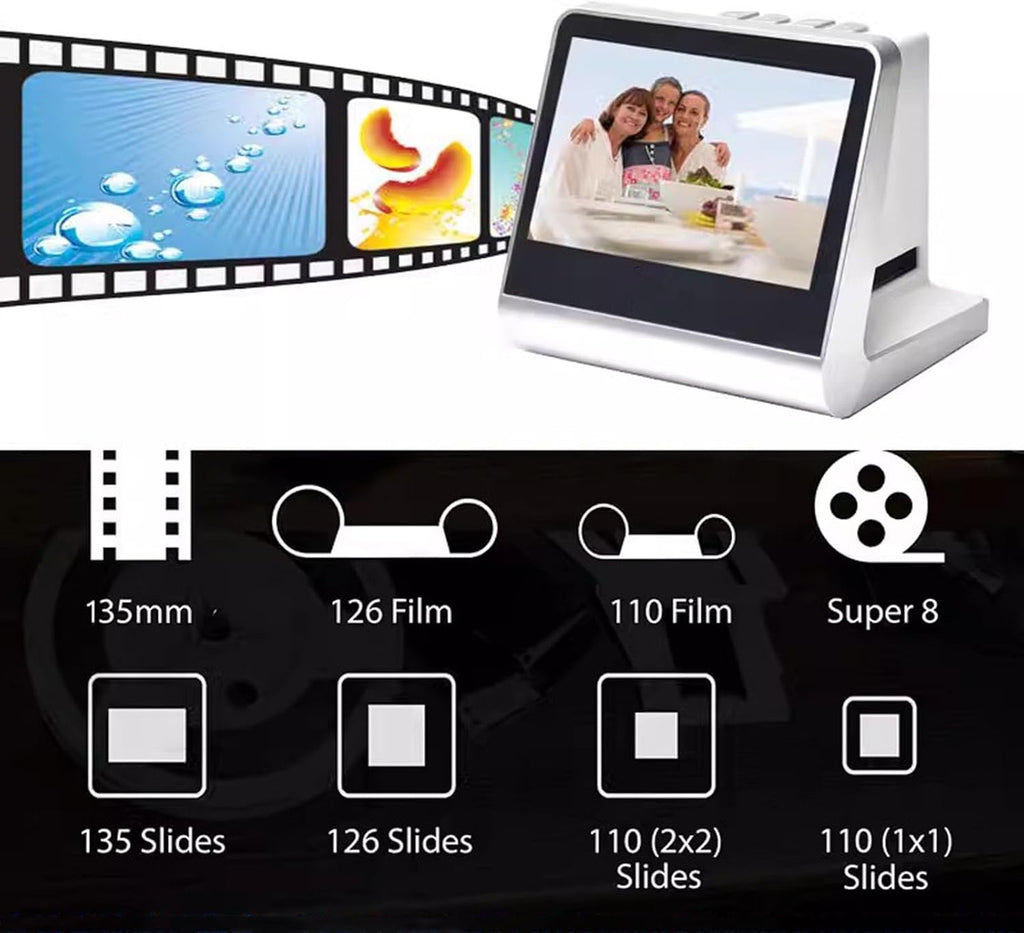 All-in-One Digital Film Scanner, 22 MP Film & Slide Scanner, with 5 Inch LCD Screen, Built-in 16GB Memory, Converts